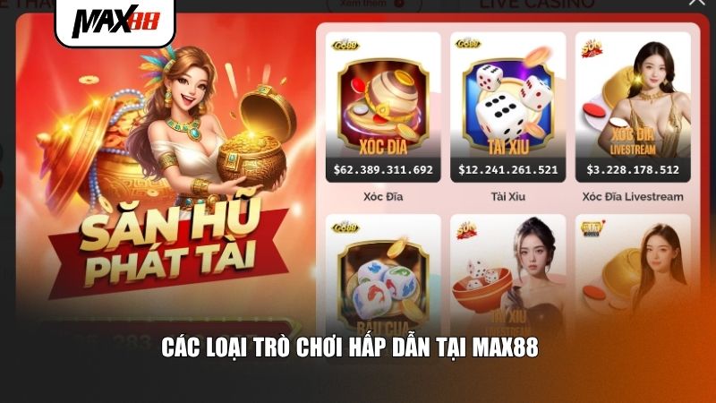 Kho tàng trò chơi vô cùng hấp dẫn tại Max88